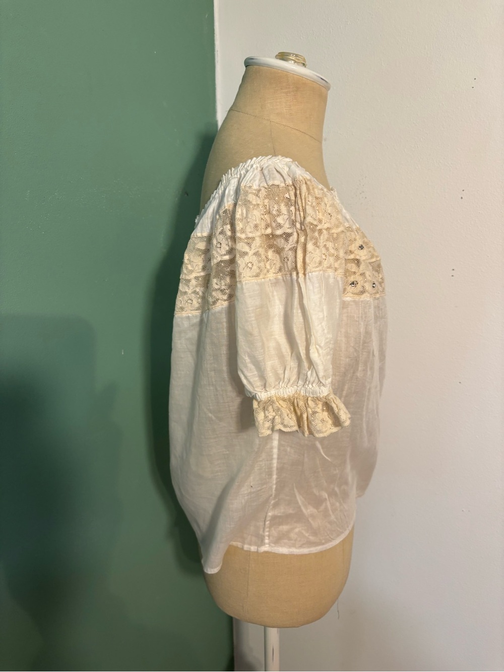 Vintage Antique Sheer Cotton and Lace Peasant Blouse - Picture 5 of 5